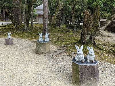 御本殿の裏側のウサギの石像